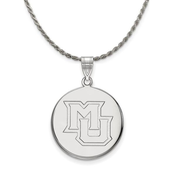 Sterling Silver Marquette U Large Disc Pendant Necklace - 18 Inch